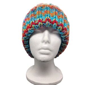 Chunky Ribbed Toboggan Hand Crochet Kaleidoscope Beanie Brim Hat